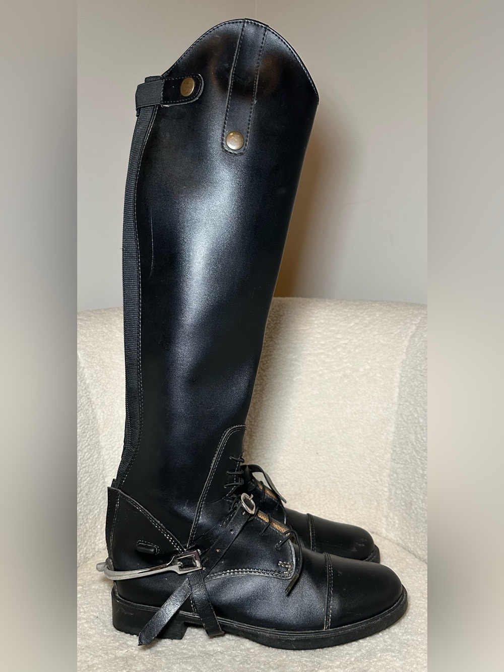 Vintage Black Tall Equestrian Riding Boots Lace Up Spurs Fall Gothic Preppy 8